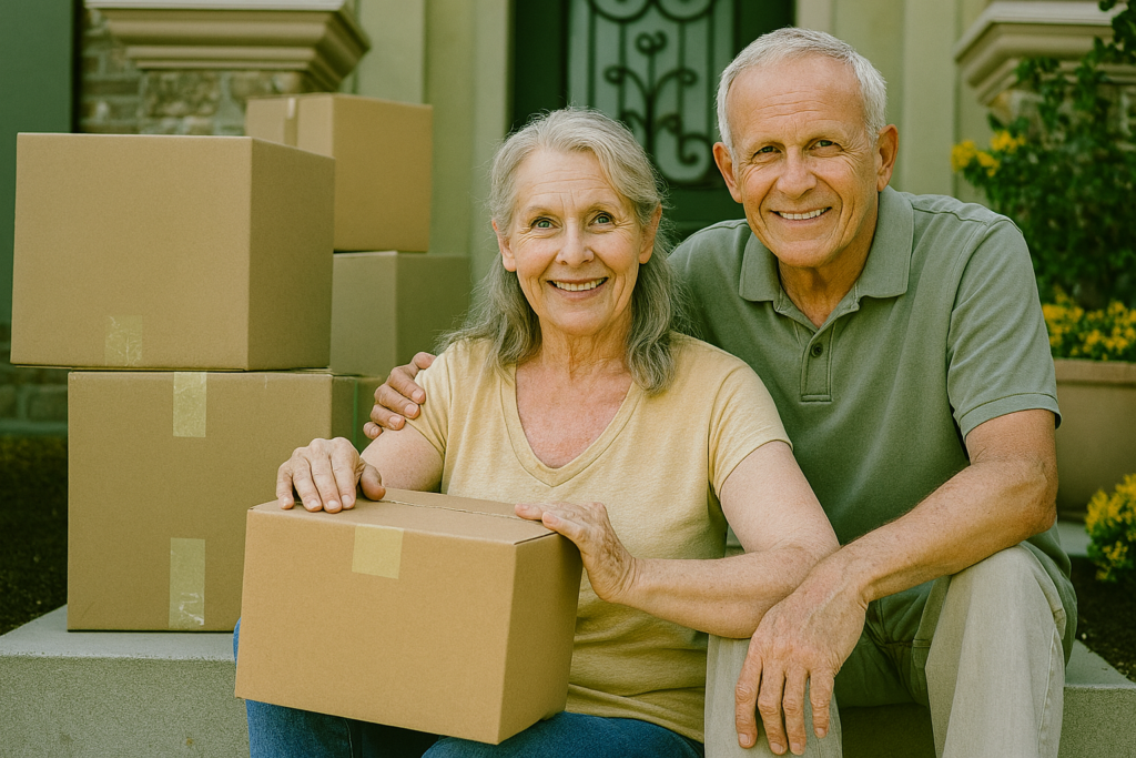 Smiling Senior Couple with Moving Boxes